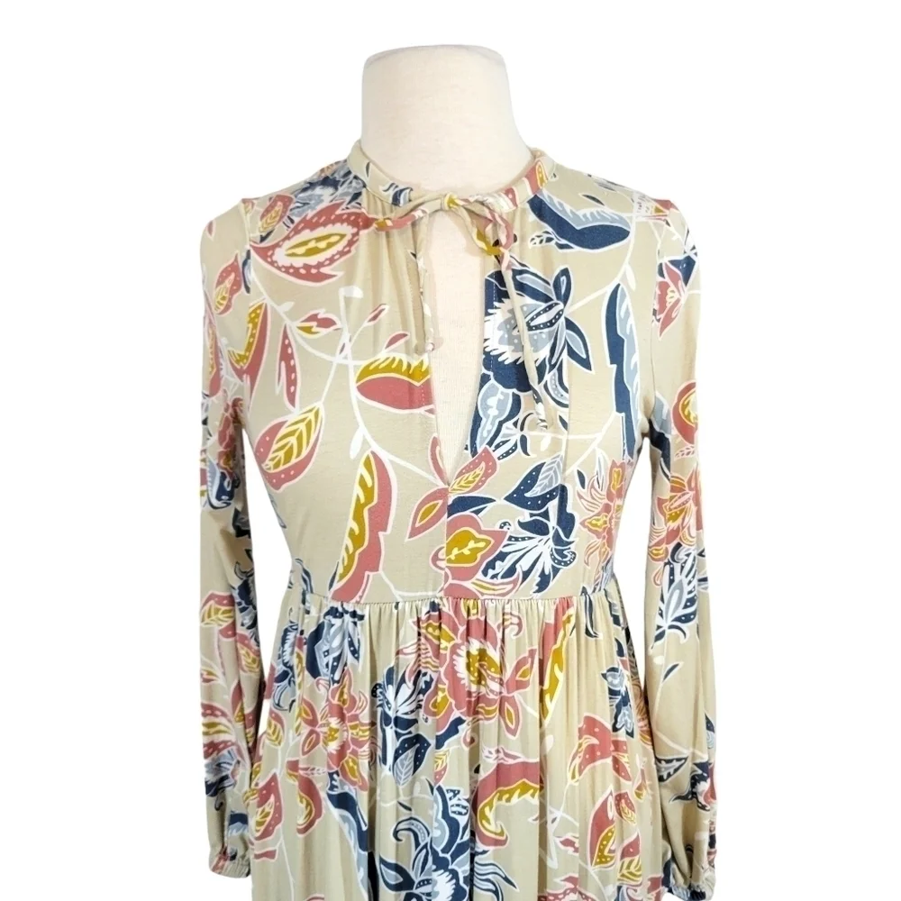 Rachel Pally Tropical Floral Print Beige Jersey Knit Maxi Dress